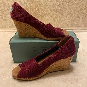Toms Burgundy Corduroy Wedges